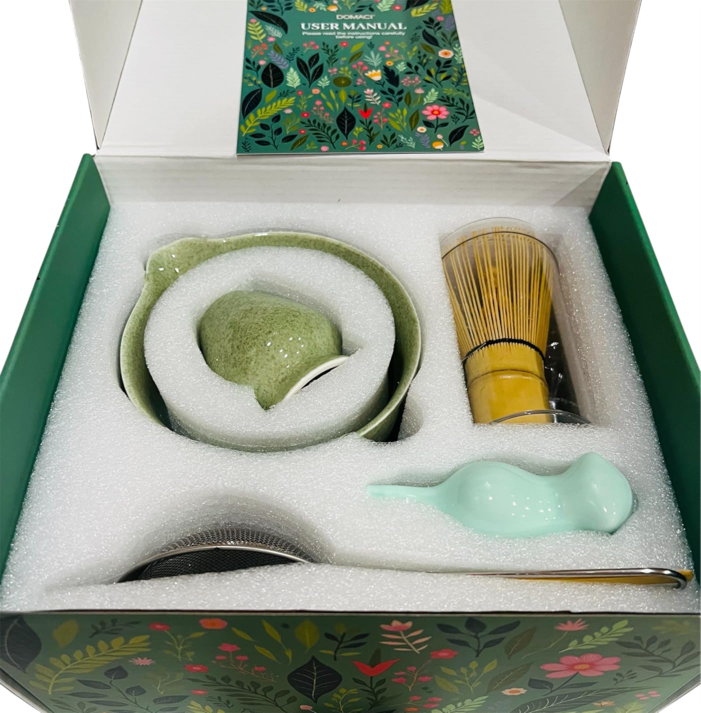 Matcha Whisk Set, 7 Pcs Japanese Matcha Kit Includes Matcha Bowl with Spout, Bamboo Whisk, Chasen Holder, Stainless Sifter, Scoop and Rest, Tea Towel, Matcha Tea Set Gift for Family/Friend - Customer Photo 2