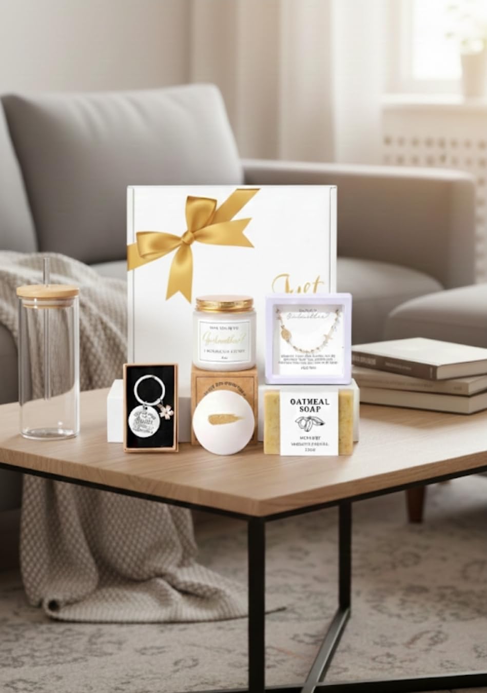 7PCS Godmother Proposal Gift, Will You Be My Godmother 16oz Glass Cup Bracelet Keychain Candle Self Care Gifts Basket for Women, God Mother Proposal Gift - Customer Photo 1