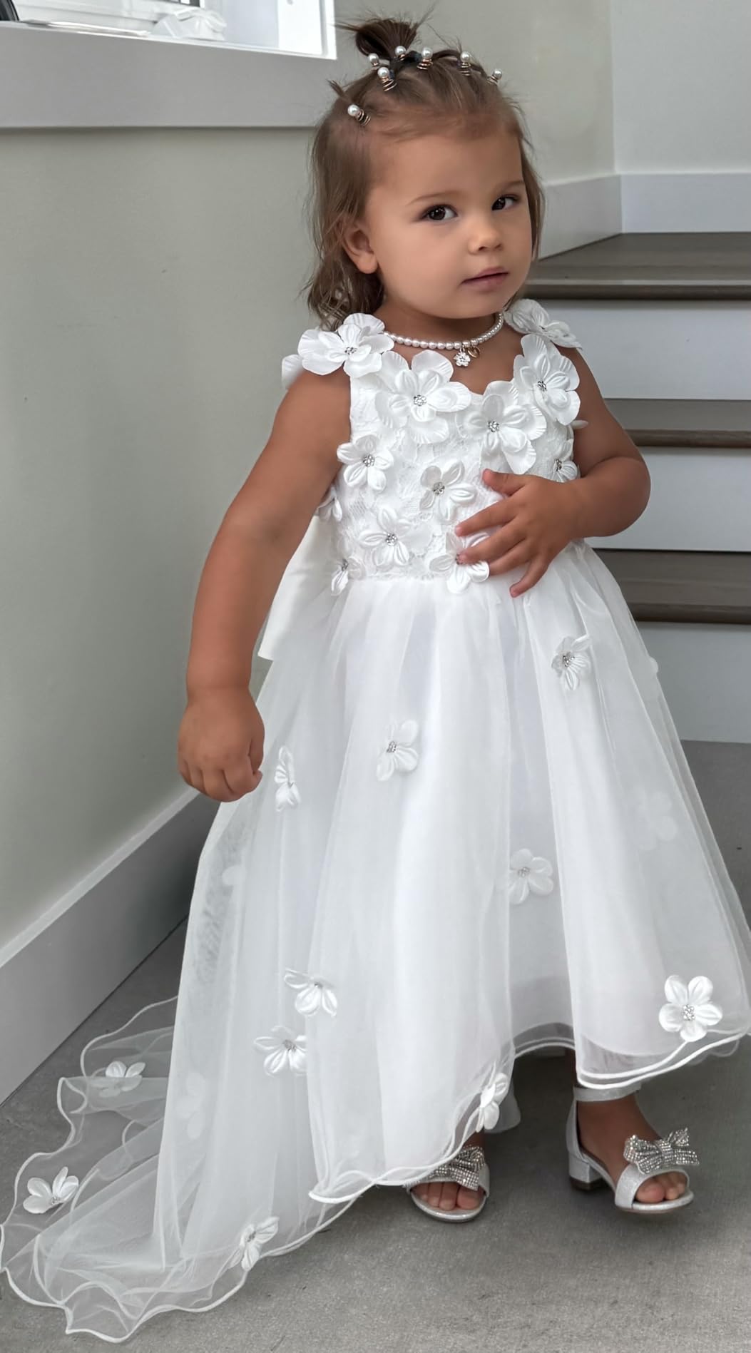 Flower Girl Gift Pearl Necklace - Personalized Faux Pearl Initial Necklace (A-Z) Flower Girls Proposal Gifts - Customer Photo 1