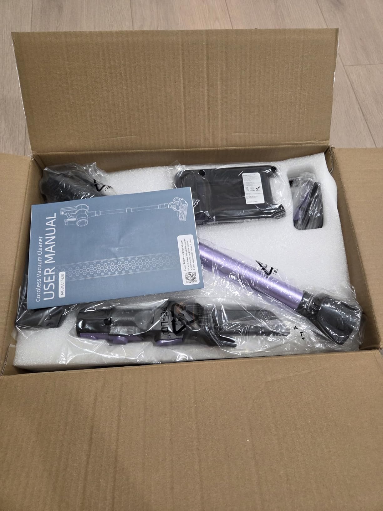 Cordless Vacuum Cleaner, 46KPa/500W Stick Vacuum with 55 Mins Runtime, Self-Standing Vacuum Cleaner for Home, LED Display, Anti-Tangle Brush, Rechargeable Vacuum for Hardwood Floor, Pet Hair (Violet) - Customer Photo 1