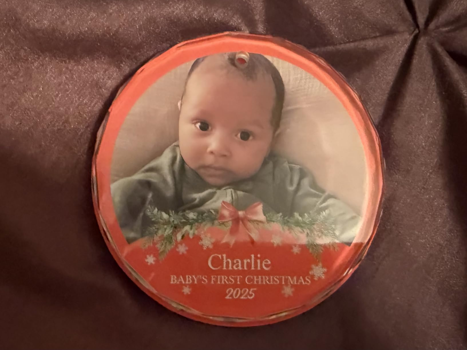 Bemaystar Personalized Babys First Christmas Ornament 2025 Girl Boy - 1st Christmas Ornament 2025 with Photo Text, Personalized Christmas Ornaments for Baby, Xmas Gifts, Newborn Gifts for New Mom Dad - Customer Photo 4