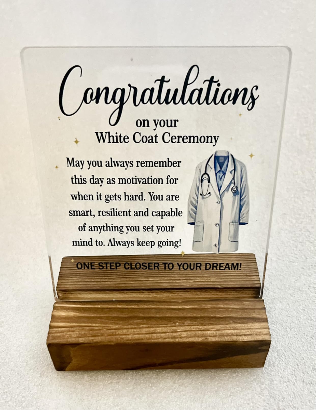 Congratulations on Your White Coat Ceremony Pink Acrylic Sign with Wooden Stand, Medical School Graduation Gifts for Physician Assistant, MD, DPT, DO, Doctor Graduation Keepsake - Customer Photo 1