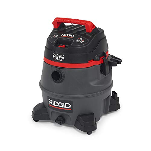 RIDGID 50368 RV2400HF Wet Dry Vacuum, 14-Gallon Shop Vacuum with Certified HEPA Filtration, 2-Stage 11.5A Motor, Casters, Pro Hose, Drain, Blower Port, Red - RIDGID