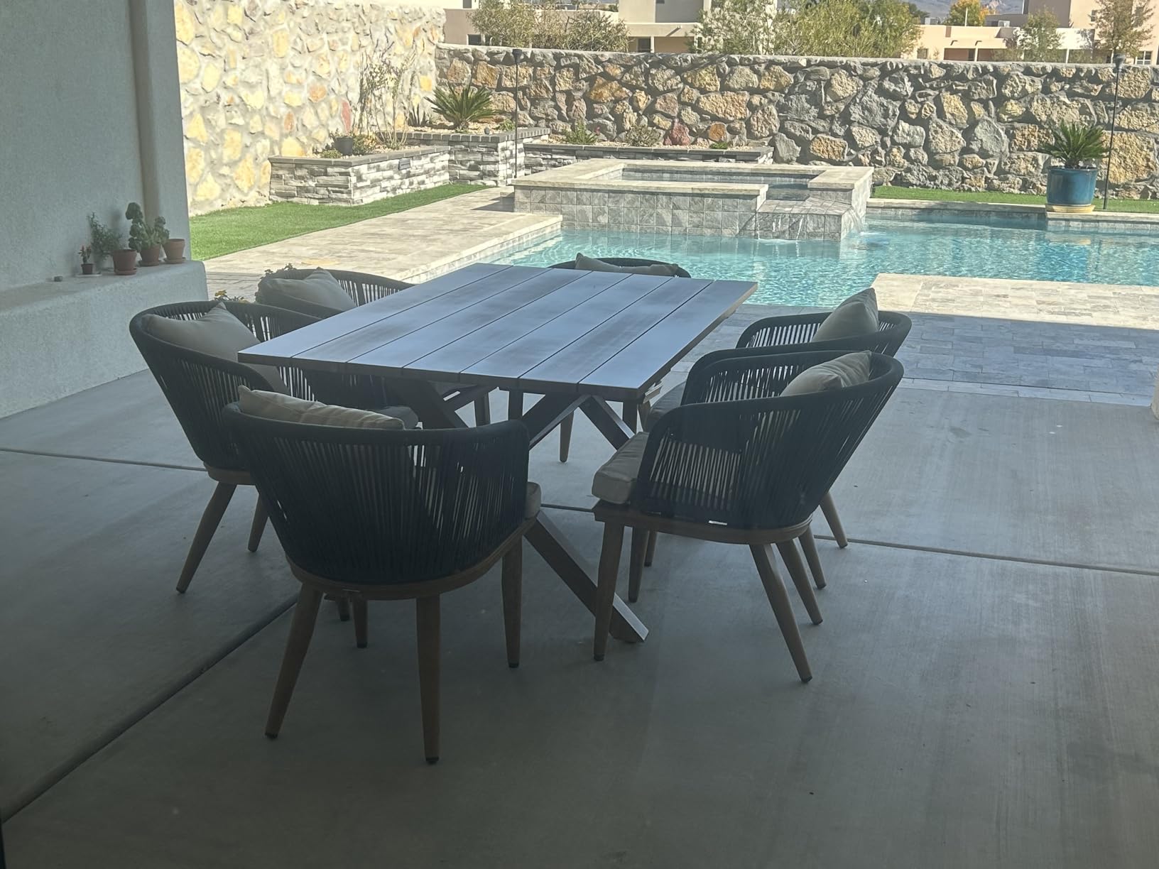 PURPLE LEAF 11 Pieces Patio Dining Set Wicker Outdoor Furniture Rectangular Table and Chairs Set for Garden Deck Teak-Finish Aluminum Frame Backyard Kitchen Set, Cushions and Pillows Included - Customer Photo 2