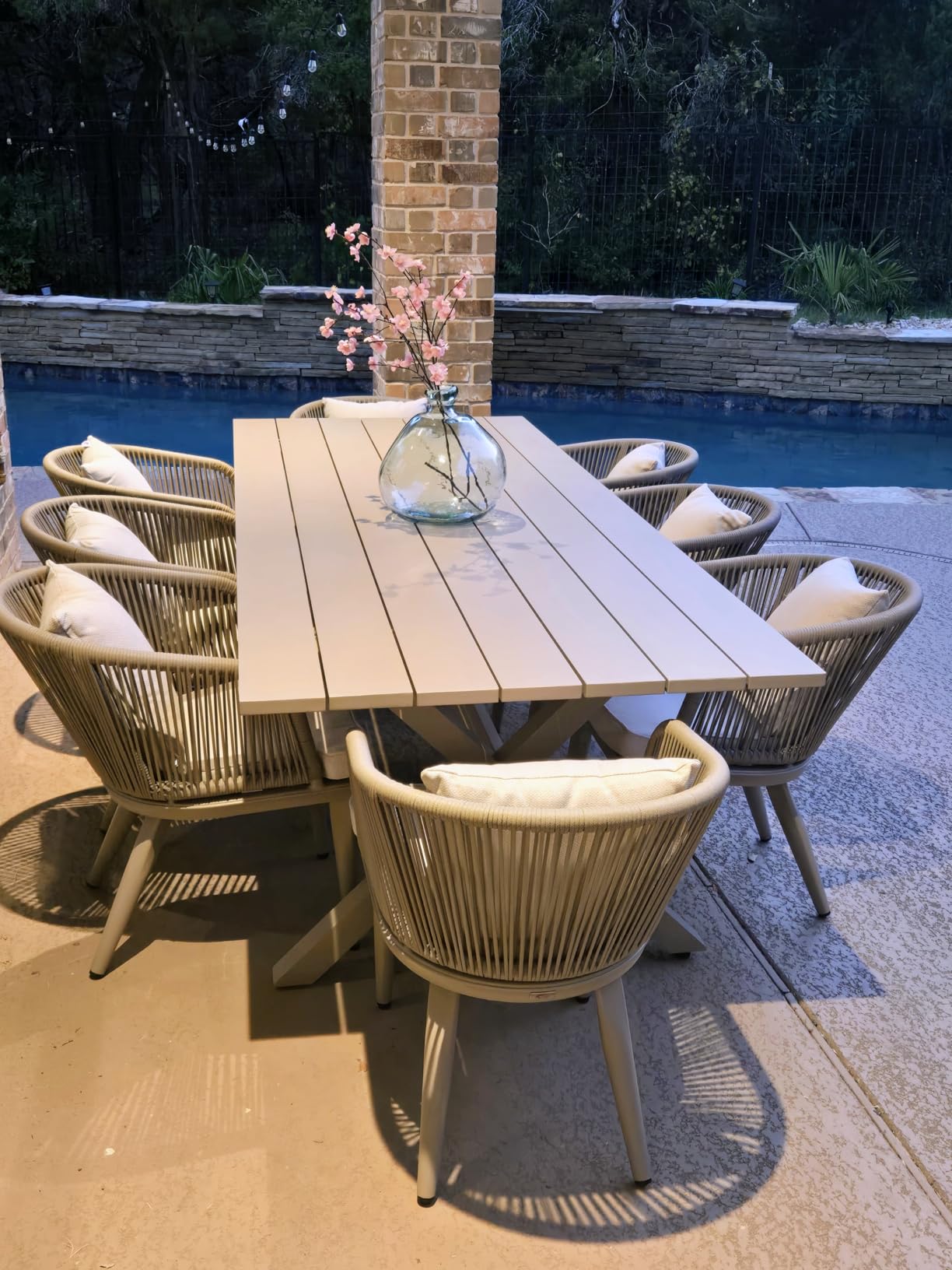 PURPLE LEAF 11 Pieces Patio Dining Set Wicker Outdoor Furniture Rectangular Table and Chairs Set for Garden Deck Teak-Finish Aluminum Frame Backyard Kitchen Set, Cushions and Pillows Included - Customer Photo 4