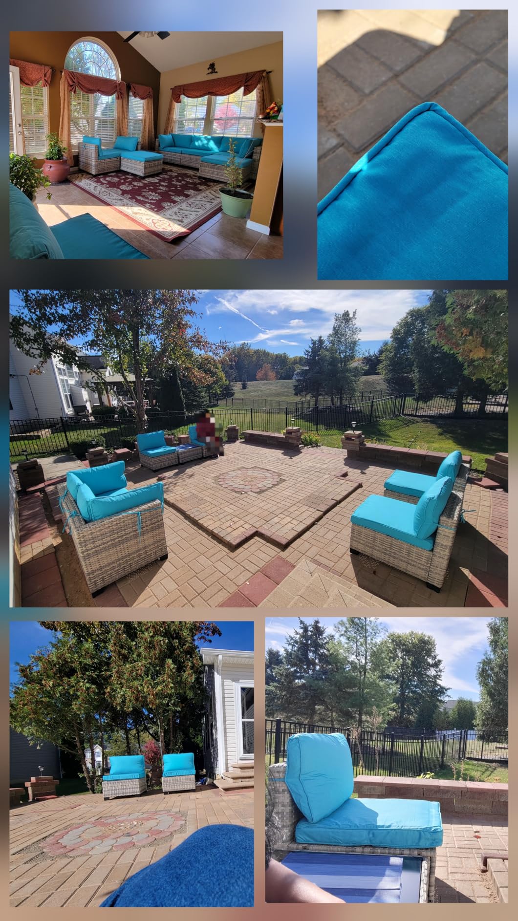 11-Piece Patio Furniture Set, Outdoor Patio Furniture with Fire Pit Table, Swivel Chairs Set, Thick Cushions, Modular Patio Sofa, Dual-Strand Wicker Rattan, Rust-Resistant Frame, Navy Blue - Customer Photo 1