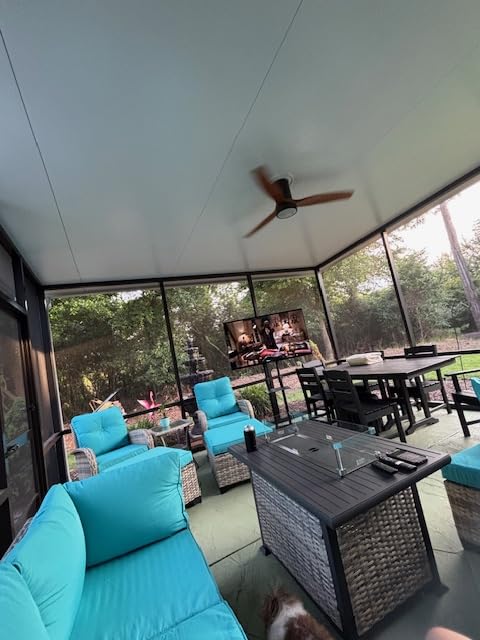 11-Piece Patio Furniture Set, Outdoor Patio Furniture with Fire Pit Table, Swivel Chairs Set, Thick Cushions, Modular Patio Sofa, Dual-Strand Wicker Rattan, Rust-Resistant Frame, Navy Blue - Customer Photo 3