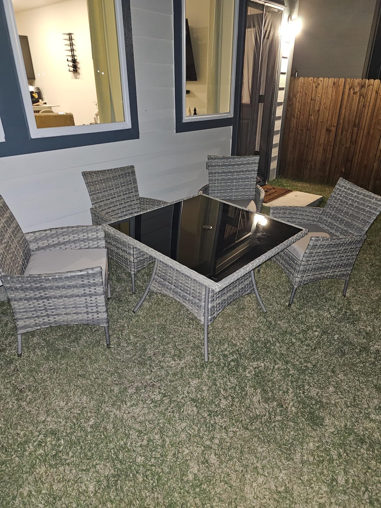Outdoor Dining Set, 15-Piece Patio Furniture Set with Tempered Glass Table and 12 Cushioned Chairs, Dual-Strand Wicker Rattan, Balcony Furniture for Backyard, Garden, Deck,– Gray - Customer Photo 1