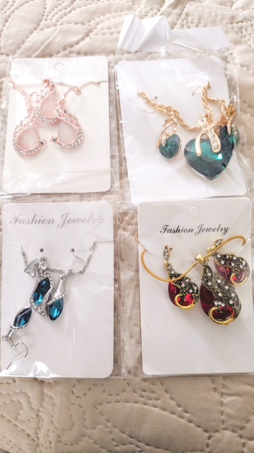 MTLEE 4 Set Peacock Jewelry Sets for Women Crystal Necklace Earrings Rhinestone Waterdrop Pendant Heart Charm Hook Earrings Indian Jewelry Set for Mother's Gift Valentine's Gifts Lover Ladies - Customer Photo 1