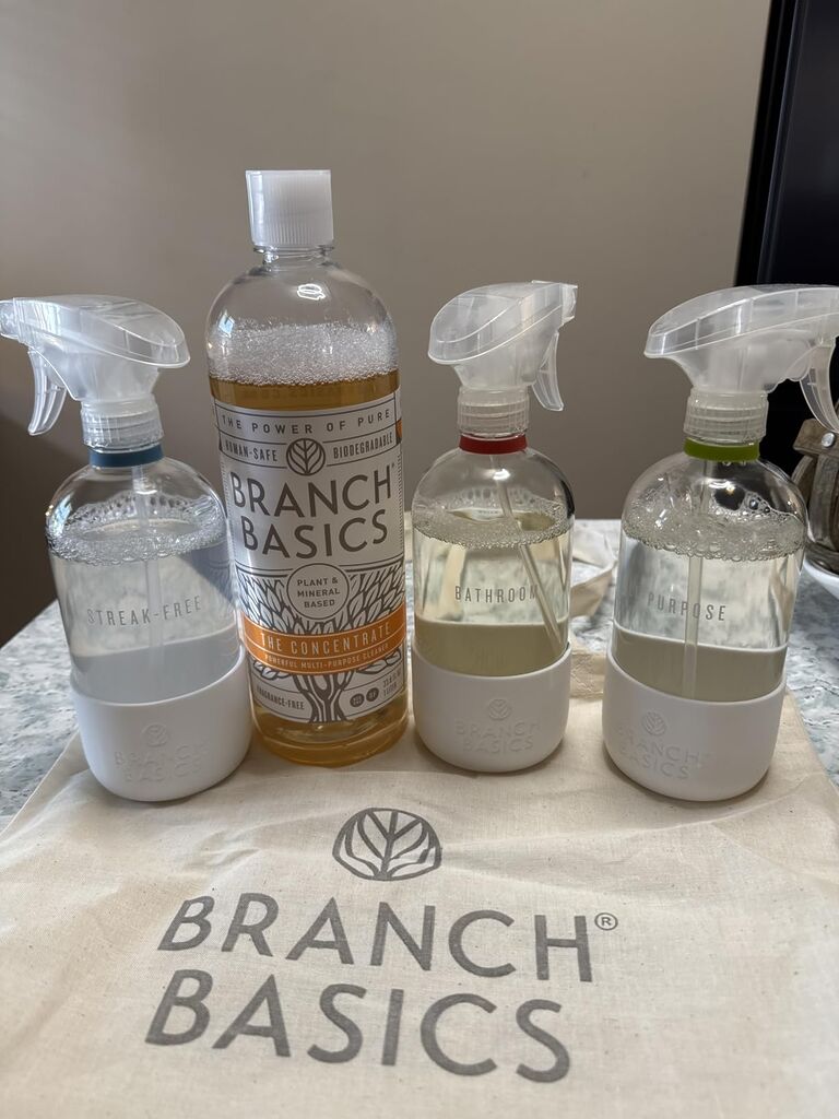 Branch Basics Cleaning Essentials Kit: All Purpose, Glass, Bathroom Cleaner | Plant-Based, Human-Safe, Fragrance-Free. Comes with Concentrate (33.8 oz) + Refillable Plastic Bottles (24 oz). 17 Refills customer photo 2
