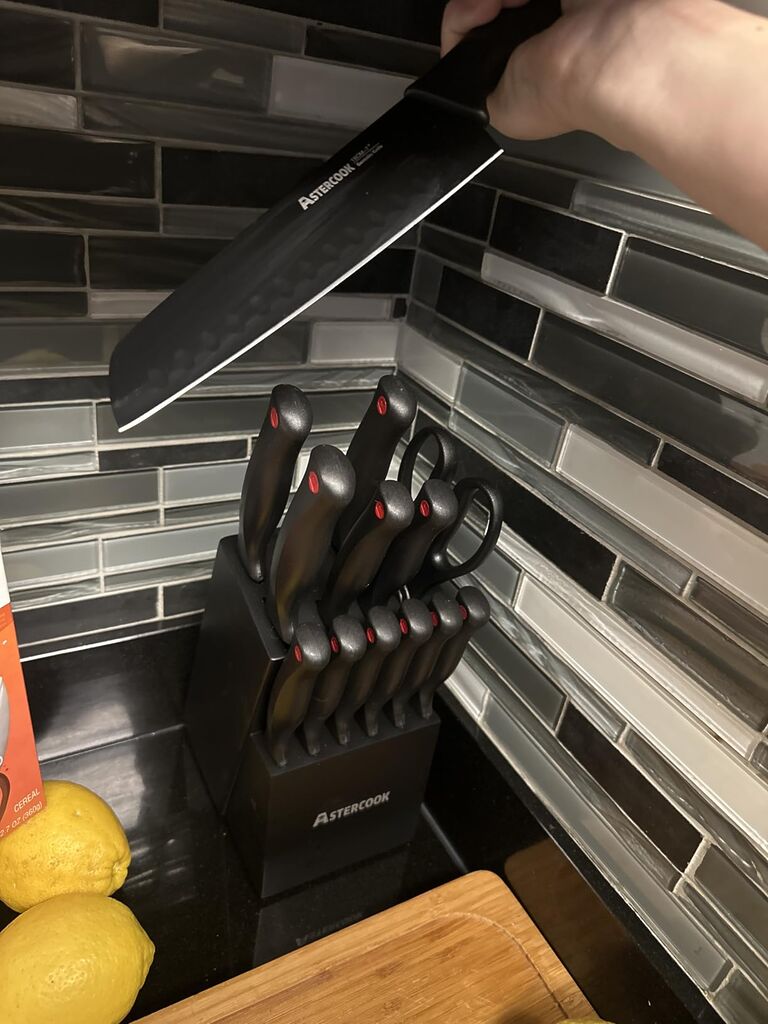Astercook Knife Set for Kitchen with Block and Sharpener 15pcs German | Stainless Steel Kitchen Utensils Set Dishwasher Safe customer photo 2