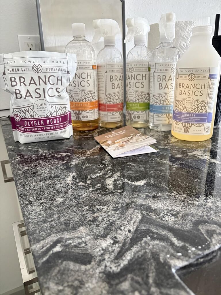 Branch Basics Premium Starter Kit in Glass: All Purpose Cleaner, Glass Cleaner, Bathroom Cleaner, Wash Bottle, and Laundry Bottle (3 Glass Spray Bottles + Concentrate) Fragrance-Free customer photo 1