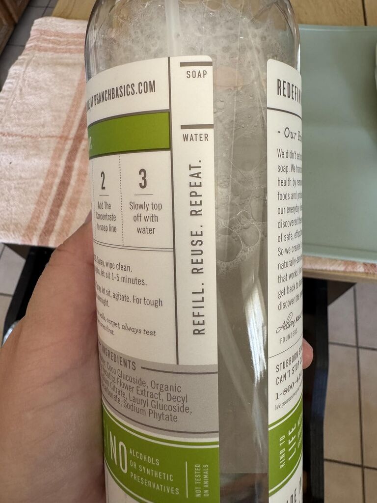 Branch Basics Premium Starter Kit in Glass: All Purpose Cleaner, Glass Cleaner, Bathroom Cleaner, Wash Bottle, and Laundry Bottle (3 Glass Spray Bottles + Concentrate) Fragrance-Free customer photo 2