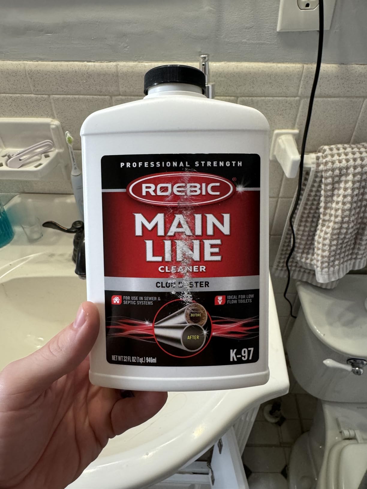 Roebic K-97 Liquid Main Line Cleaner with Bacteria Enzymes, Eliminates Organic Buildup in Sewer/Septic System and Protects from Clogs, Safe for Bathroom Toilet, 32 fl oz customer photo 1