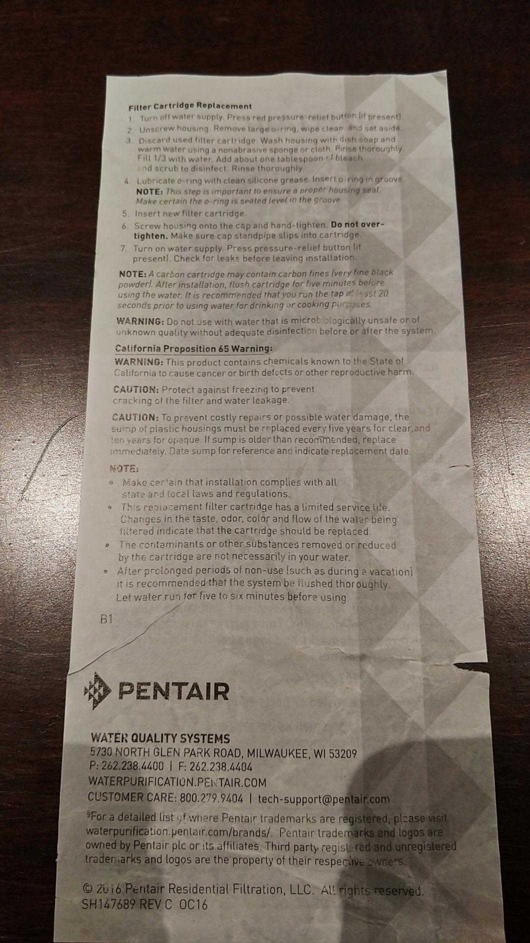 Pentair Pentek CBC-10 Under-the-Counter Carbon Water Filter, 10-Inch, Carbon Block Cartridge with Bonded Powered Activated Carbon (PAC) Filter, 2.5