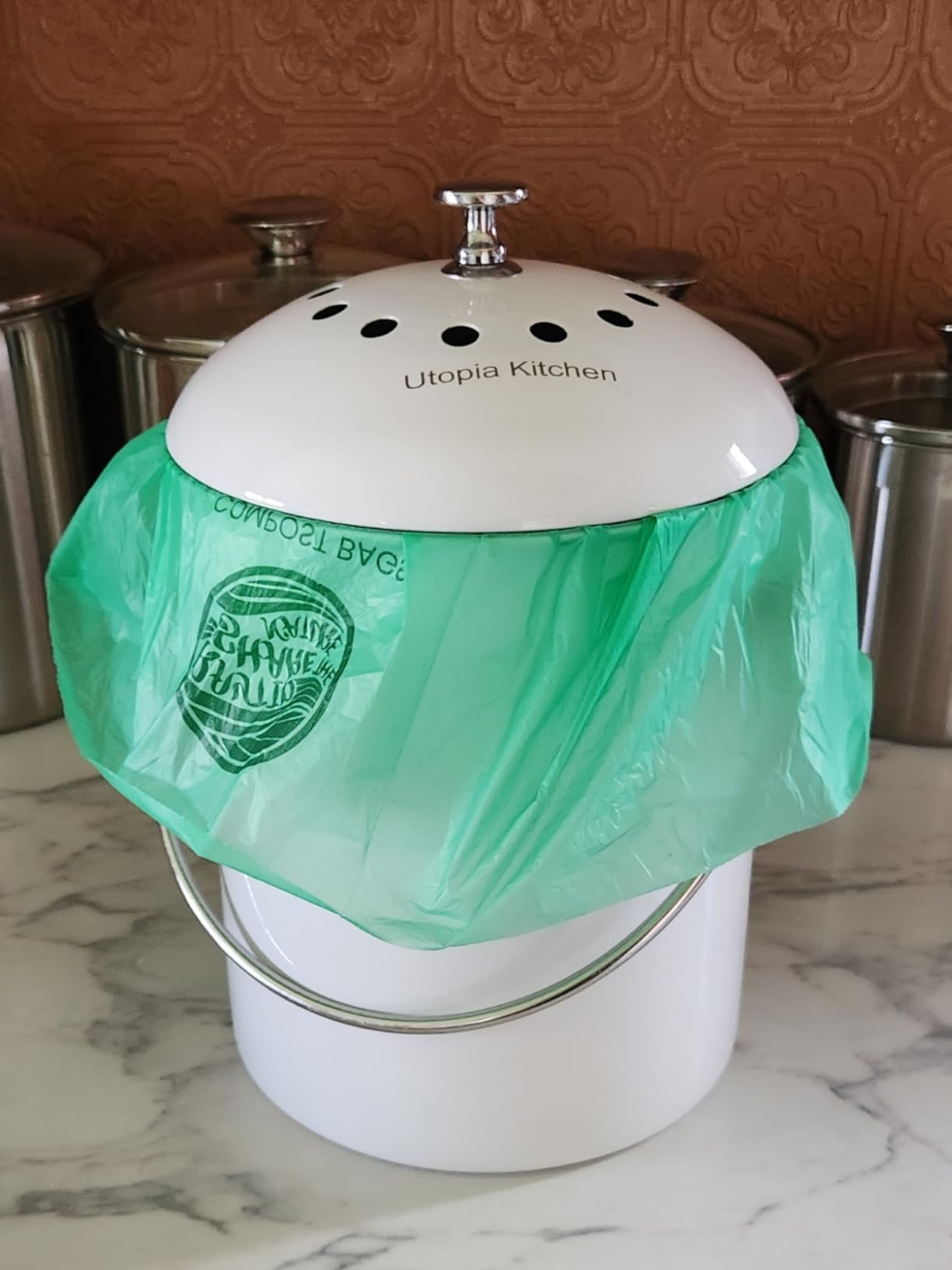 Utopia Kitchen Countertop Compost Bin 1.3 Gallon Stainless Steel | 1.3-gallon stainless steel countertop compost bin with charcoal filter customer photo 2