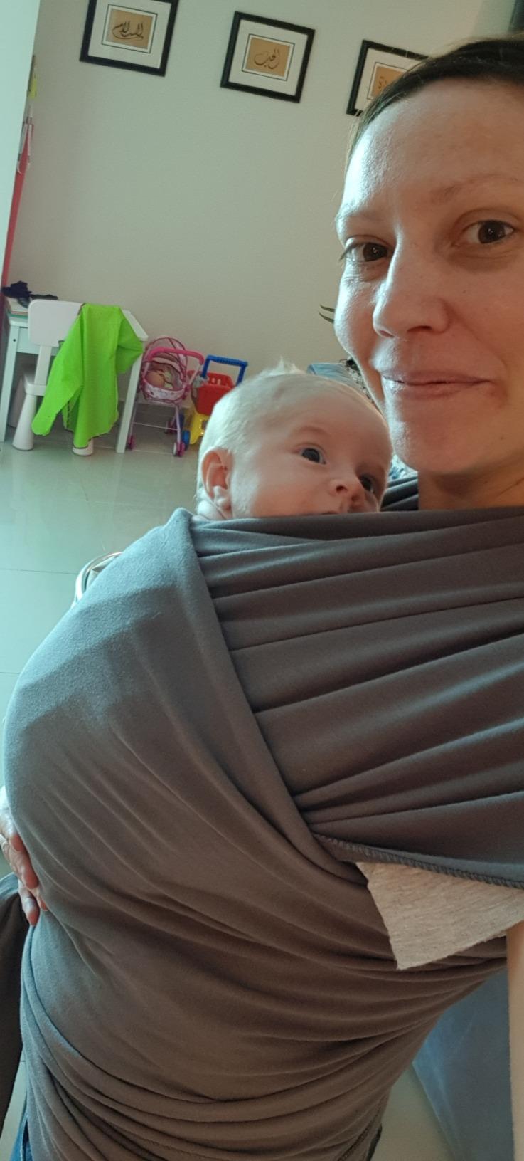 Boba Baby Wrap Carrier - Stretch Organic Cotton Newborn Sling, Dark Grey | Breathable, Hands-Free Babywearing Carrier Wrap; ergonomic, secure hold for newborn to toddler 7-35 lbs. customer photo 2