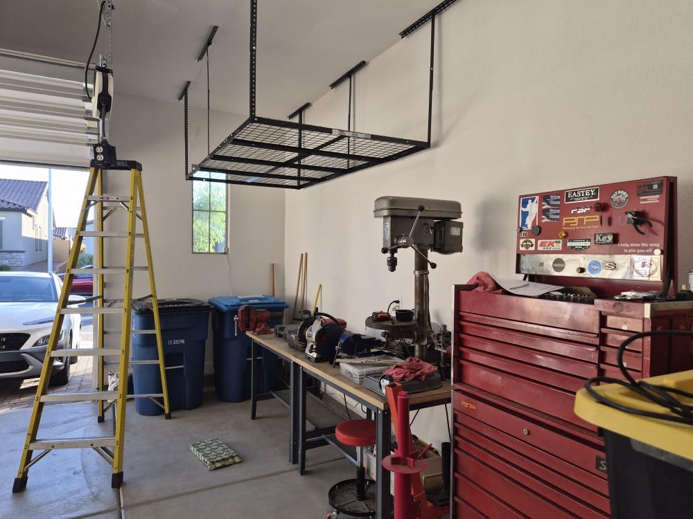 FLEXIMOUNTS 4x8 Overhead Garage Ceiling Storage Rack Organization, Black | 750lbs Weight Capacity, 22