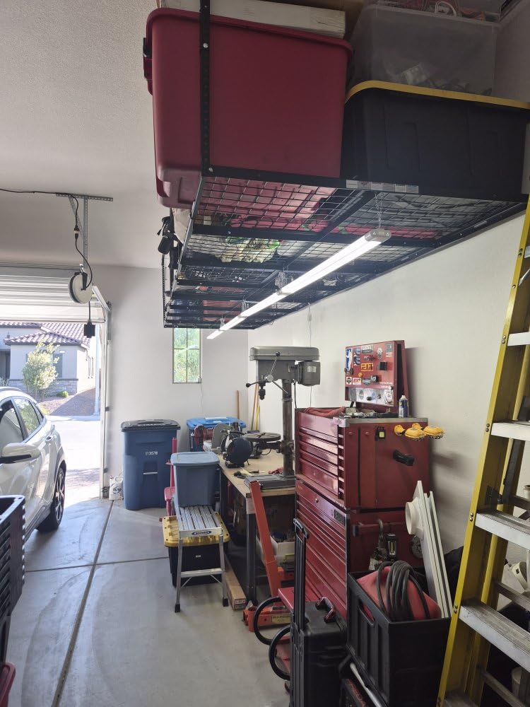 FLEXIMOUNTS 4x8 Overhead Garage Ceiling Storage Rack Organization, Black | 750lbs Weight Capacity, 22