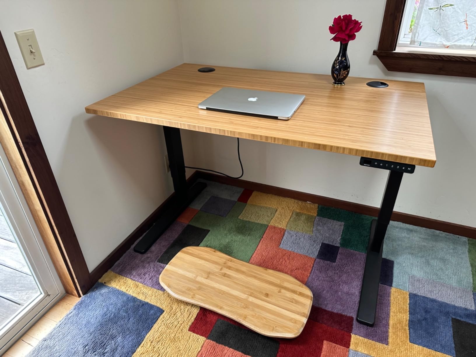 UPLIFT DESK Bamboo (60 x 30 inch) Standing Desk 2-Leg V3 Adjustable Stand Up C-Frame (Black), Advanced Keypad, Wire Grommets, Wire Tray, Rocker Board customer photo 1