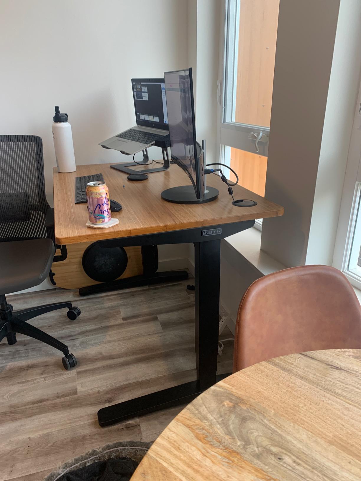 UPLIFT DESK Bamboo (60 x 30 inch) Standing Desk 2-Leg V3 Adjustable Stand Up C-Frame (Black), Advanced Keypad, Wire Grommets, Wire Tray, Rocker Board customer photo 2