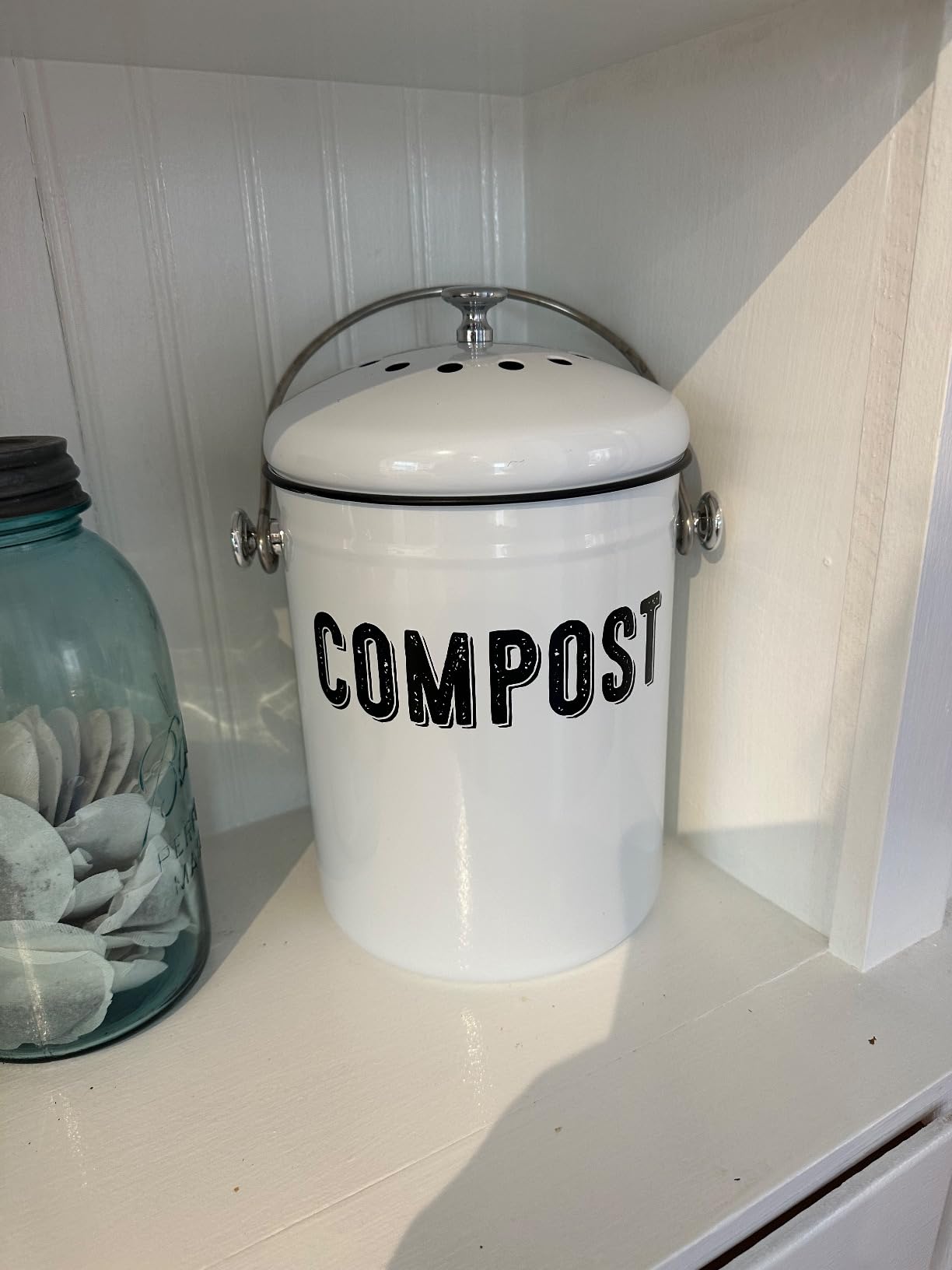 Granrosi Compost Bin Kitchen Counter, 1.3 Gallon Stainless Steel Countertop Composter Pail with Lid, Farmhouse Indoor Compost Bucket, Rust-Free Counter Top Bin with 3 Charcoal Filters, White Oval customer photo 2