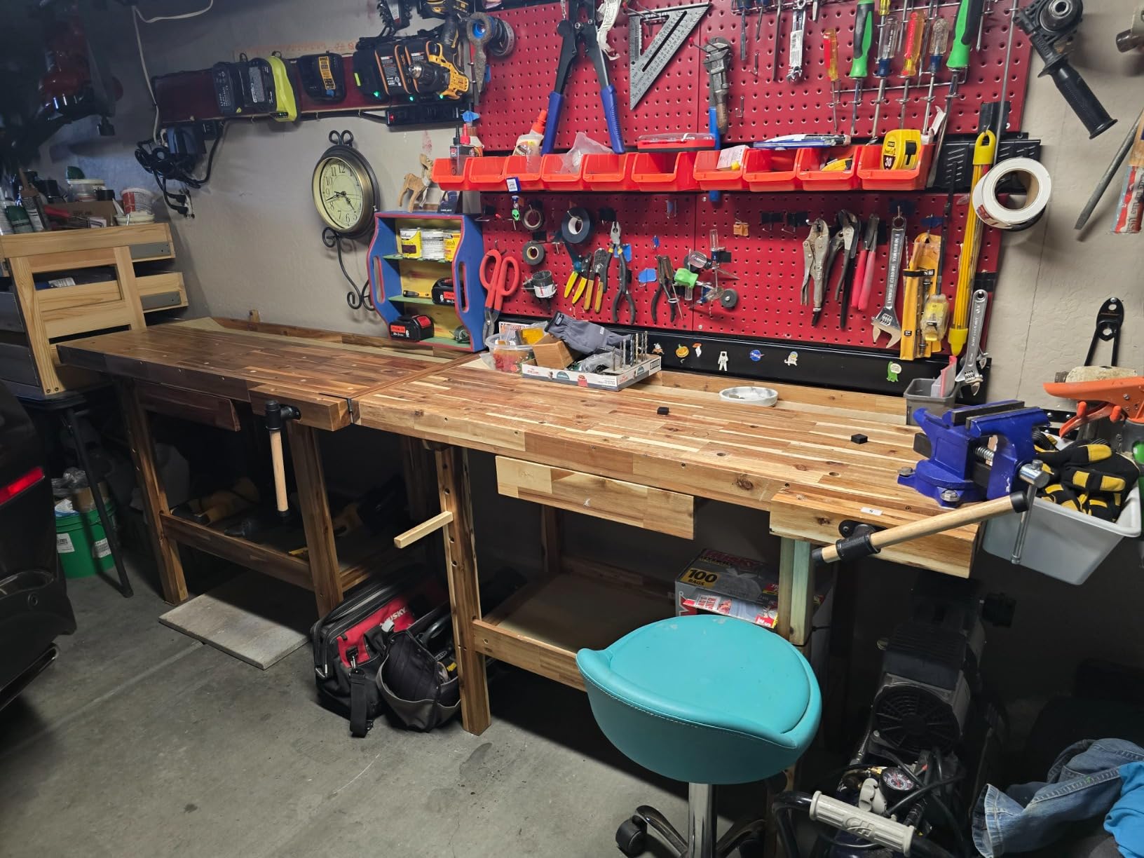 Olympia Tools 48 Inch Acacia Hardwood Woodworking Carpentry Work Bench Table with Built in Vise, Storage Drawer and Shelf, 330 Pound Capacity customer photo 1