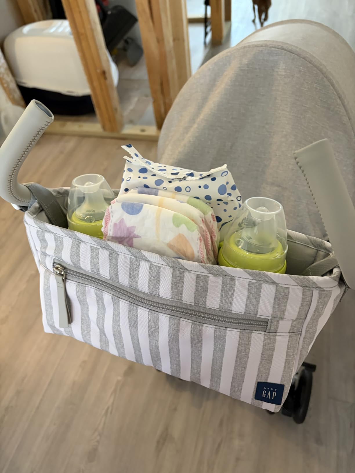 babyGap Classic Stroller - Lightweight Stroller with Recline, Compact Fold & Removable Parent Organizer - Made with Sustainable Materials, Pink Stripes customer photo 2