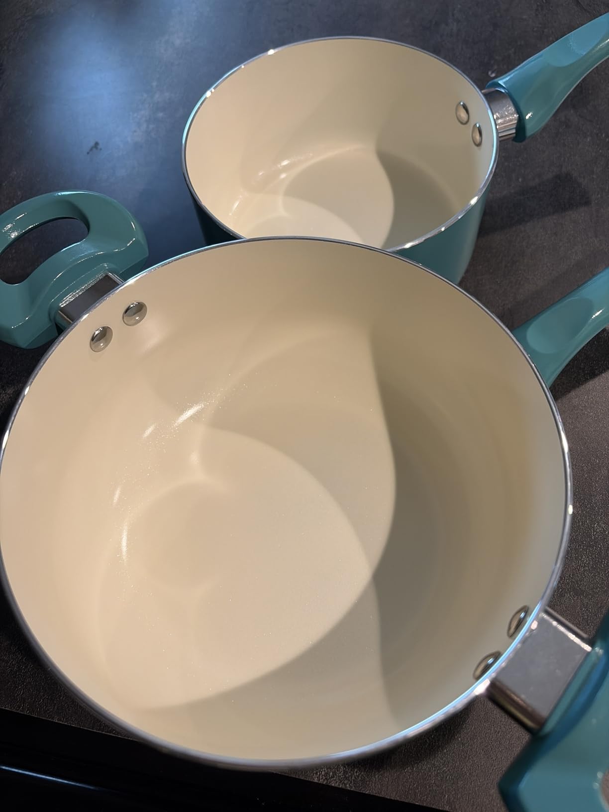 M MELENTA Pots and Pans Set 7 piece, Non Stick Teal Ceramic Cookware Set | Compact Starter Cookware, Nonstick Pots and Pans Set, Induction Cookware, Kitchen Cooking Set, PFAS & PFOA Free customer photo 2