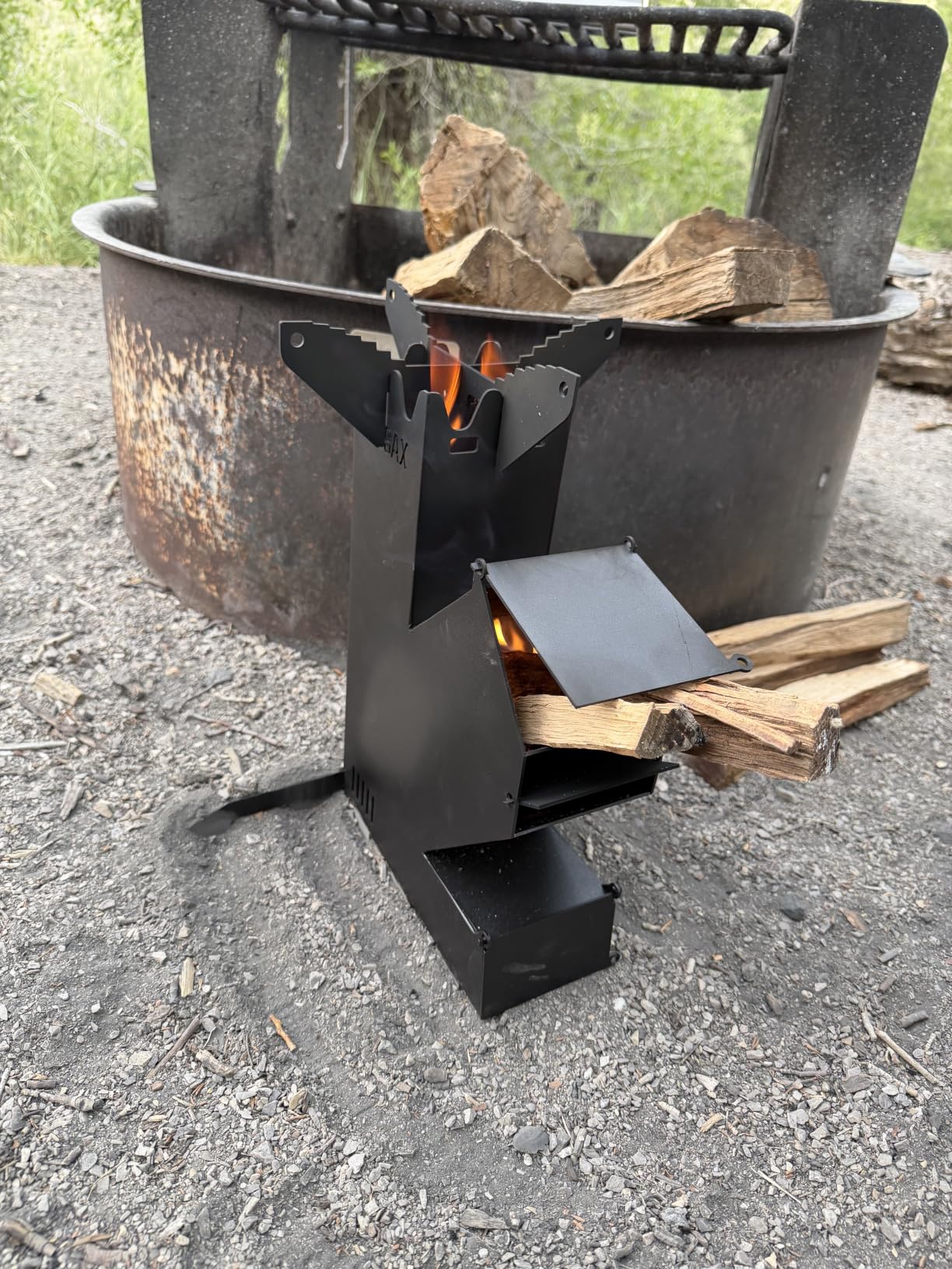 Rocket Stove Portable Wood-Burning Camping Stove with Storage Bag | 1.8mm steel, 130lbs downward load, 5.62lb backpacker wood stove, efficient chimney burn, camping backpacking, burns twigs charcoal customer photo 2
