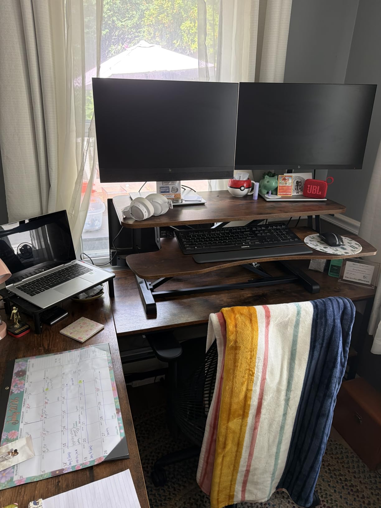VIVO Real Bamboo 32 inch Standing Desk Converter, DESK-V000KO | Height Adjustable, Stand Up Desk Riser, Wide Keyboard Tray, Dual Monitor and Laptop Workstation, Black Frame, K Series customer photo 1