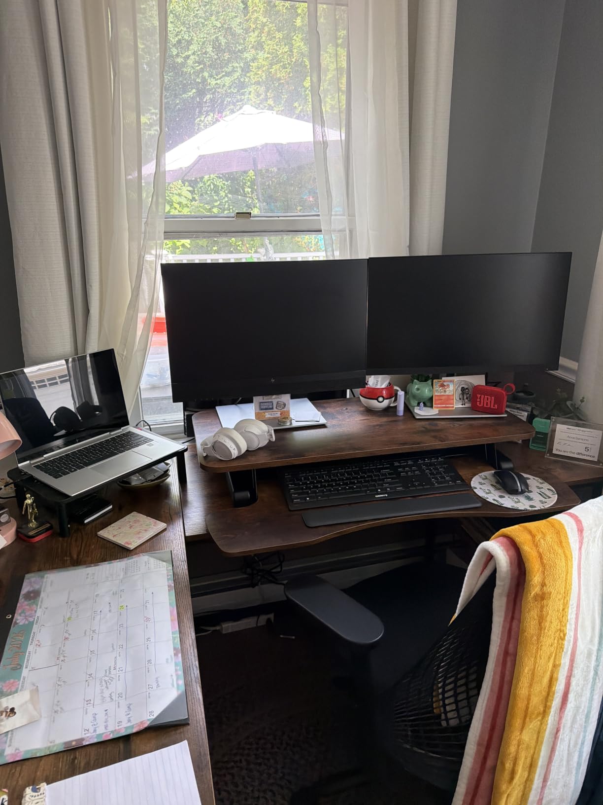 VIVO Real Bamboo 32 inch Standing Desk Converter, DESK-V000KO | Height Adjustable, Stand Up Desk Riser, Wide Keyboard Tray, Dual Monitor and Laptop Workstation, Black Frame, K Series customer photo 2