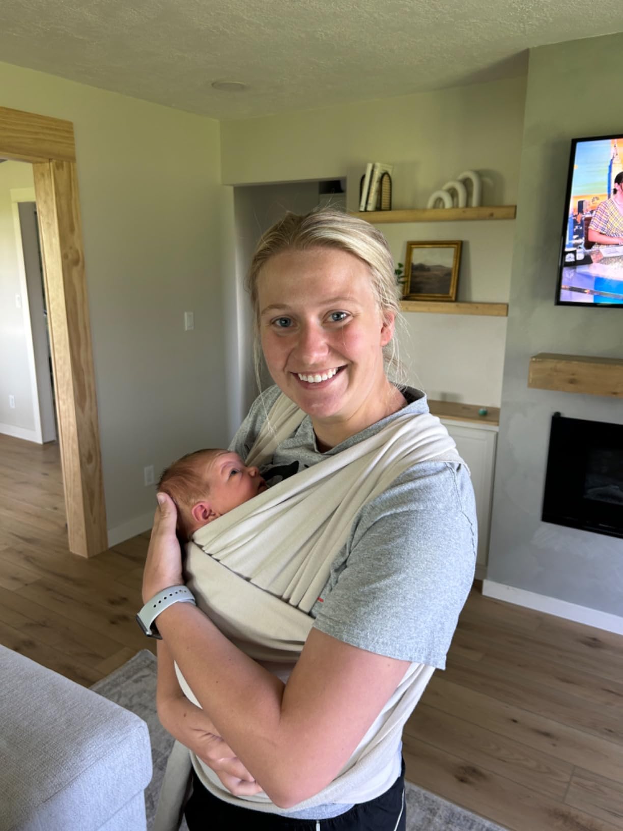 Boba Baby Wrap Carrier - Stretch Organic Bamboo Newborn Sling, Stone | Breathable Bamboo-Blend Knit, newborn to toddler. Hands-Free Babywearing for bonding, nursing & naps 7-35 lbs. customer photo 1
