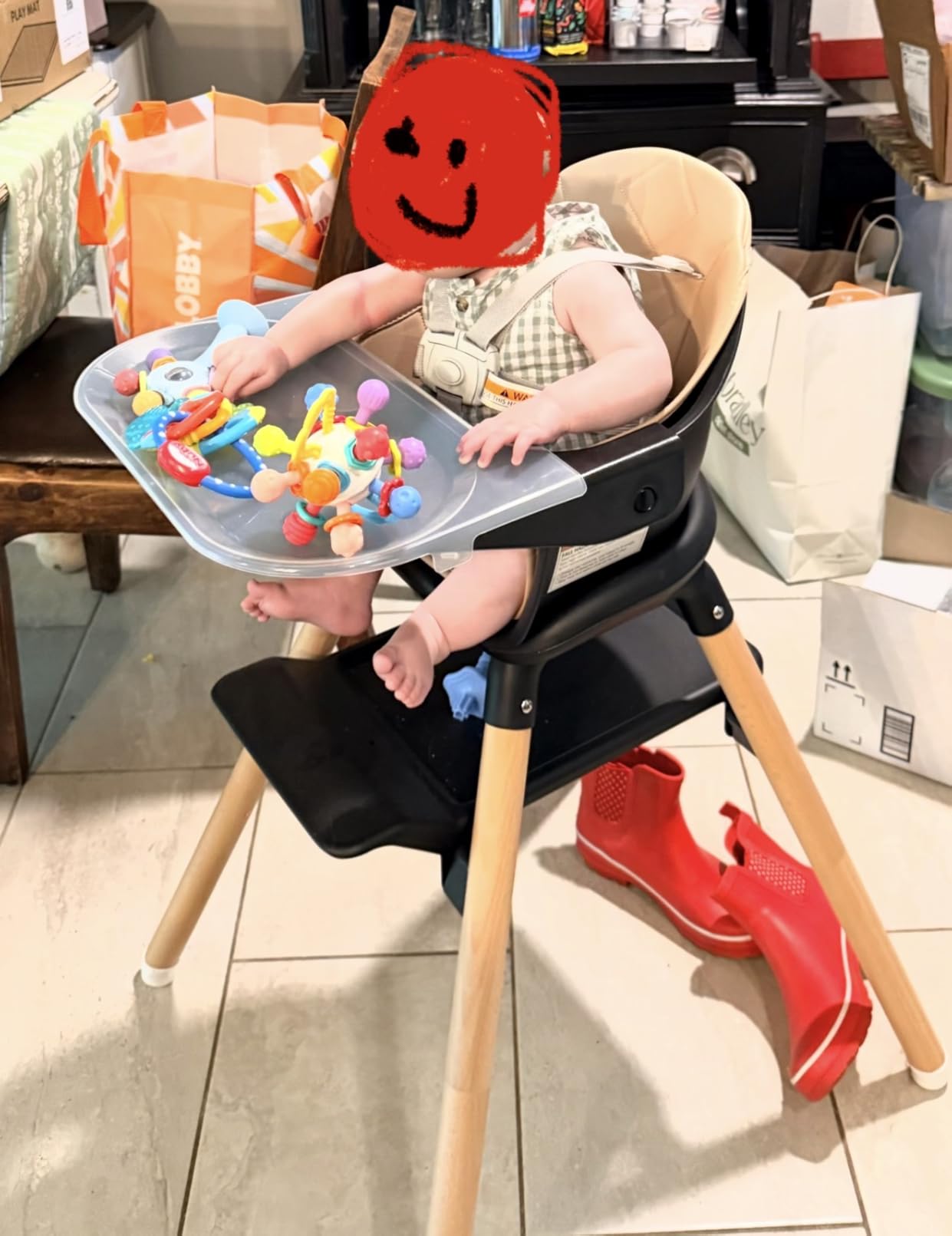 High Chair, 6 in 1 Wooden Convertible High Chairs for Babies and Toddlers, Booster Seat with Double Tray & Reversible Footrest Baby Highchair, 5-Point Harness Baby Feeding Chair, Beige customer photo 1