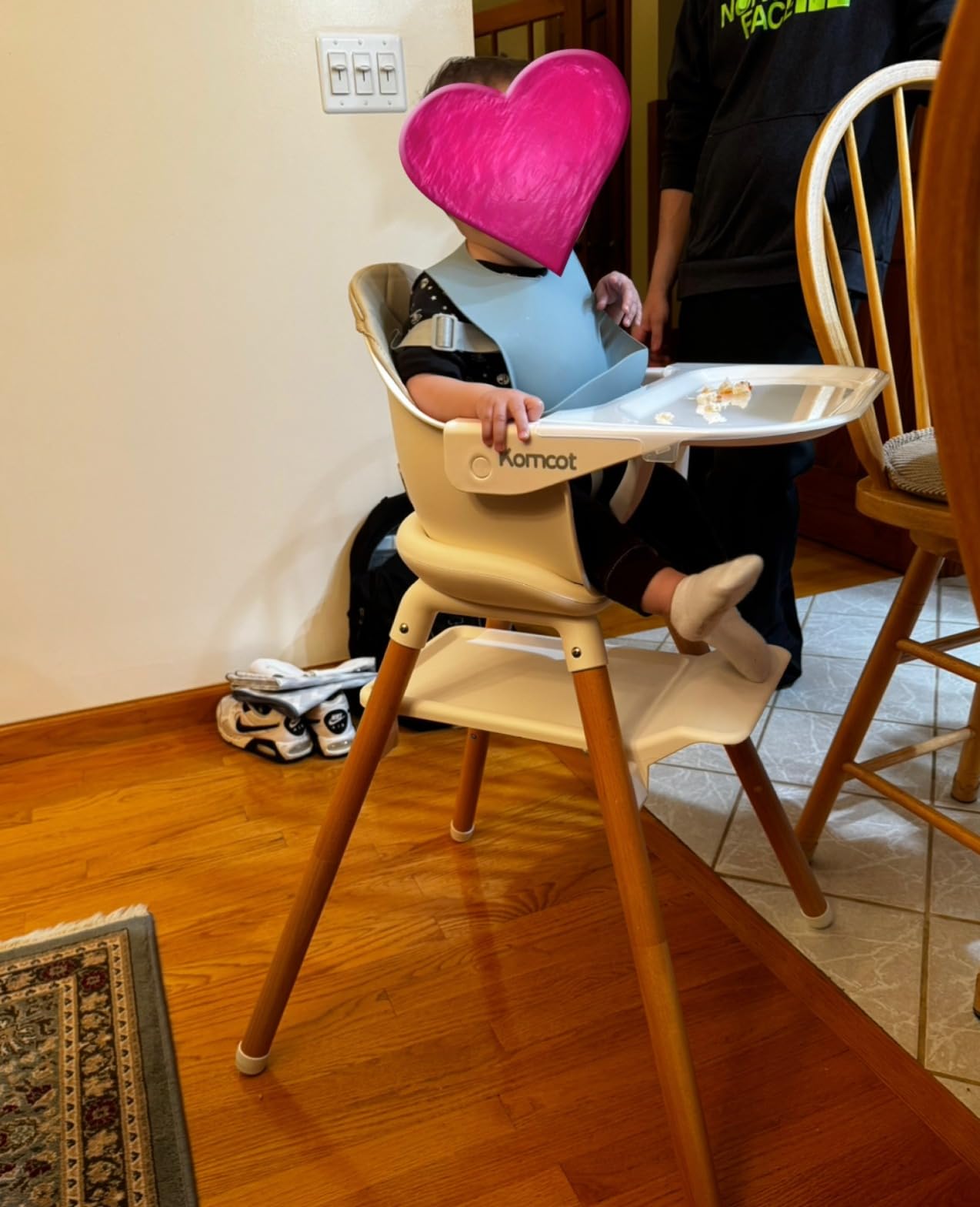 High Chair, 6 in 1 Wooden Convertible High Chairs for Babies and Toddlers, Booster Seat with Double Tray & Reversible Footrest Baby Highchair, 5-Point Harness Baby Feeding Chair, Beige customer photo 2