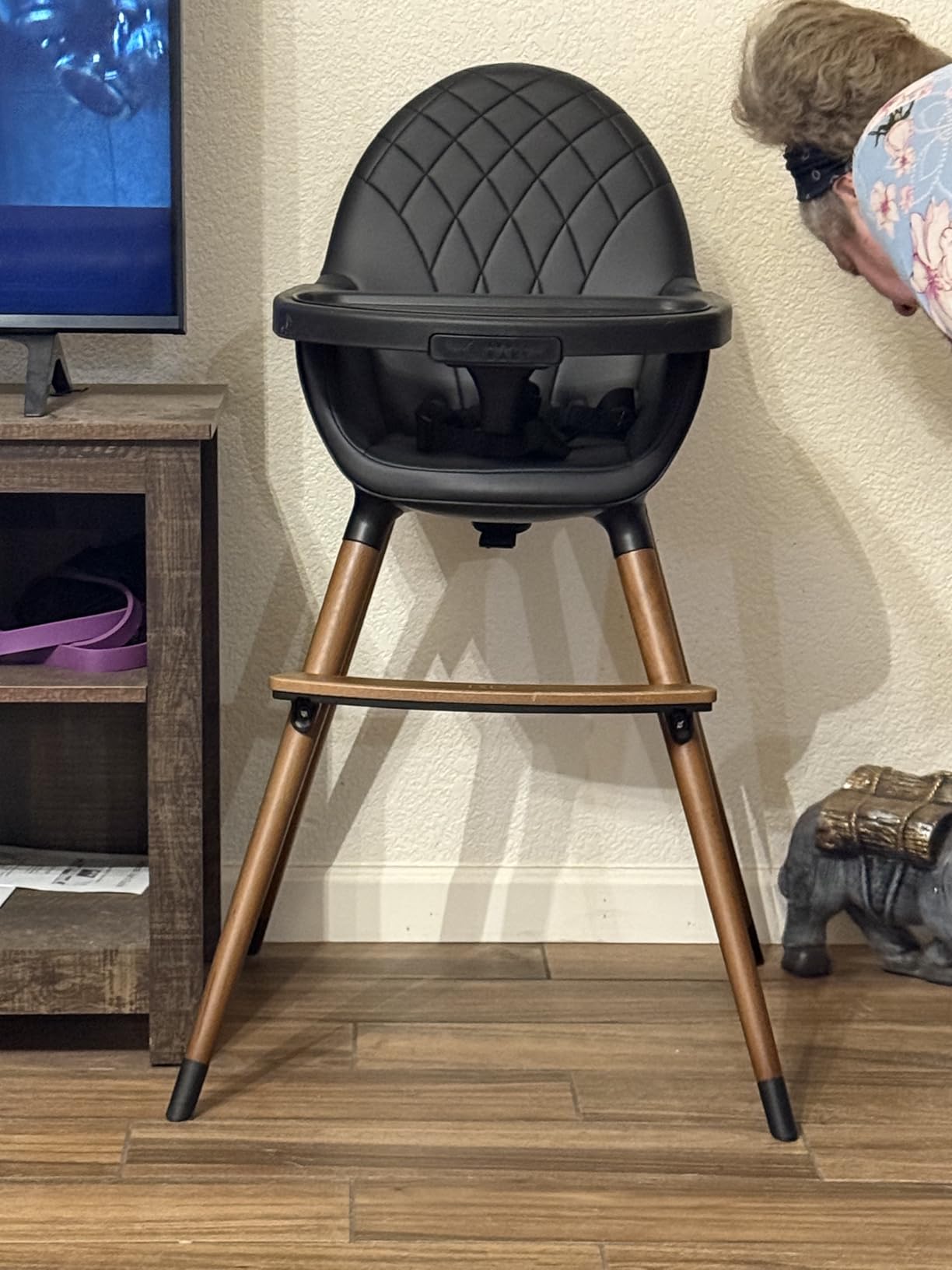 Convertible High Chair for Babies, Toddlers, Kids & Children - Wooden Highchair with Adjustable Height & Dishwasher Safe Tray - Wood Feeding & Dining Chair - Converts to Booster Seat (Black) customer photo 2
