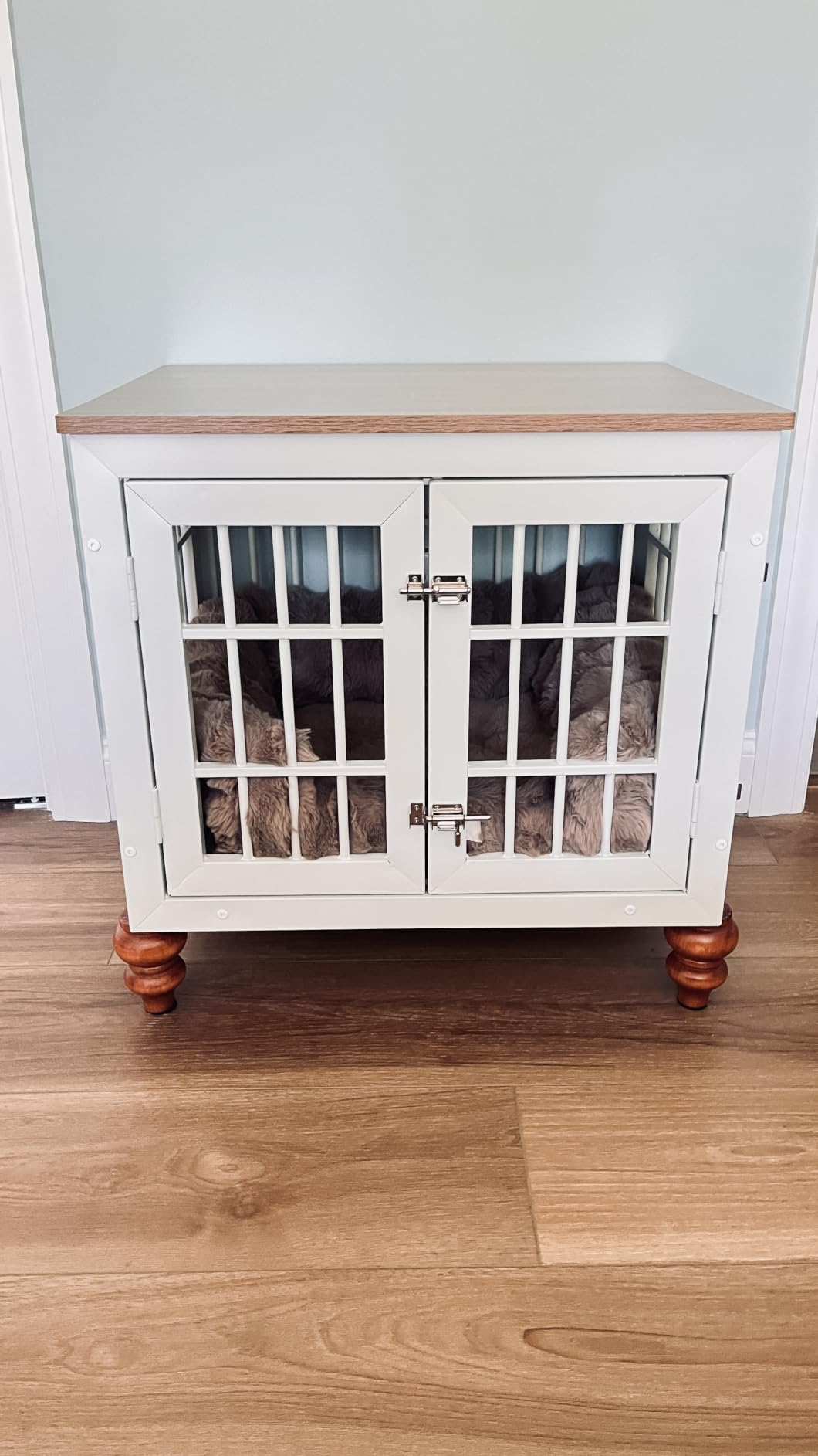 rehomerance 38 Inch Heavy Duty Dog Crate Furniture for Large and Medium Dogs, Decorative Pet House End Table, Wooden Cage Kennel Furniture Indoor, Natural and White customer photo 2