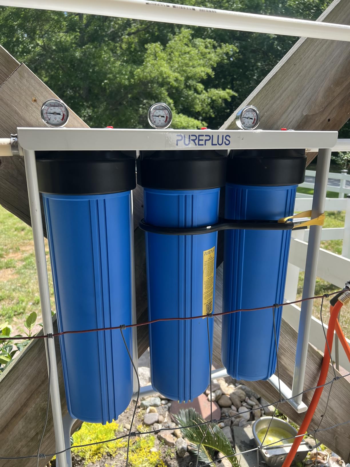 PUREPLUS 20-Inch 3-Stage Whole House Water Filter, Home Filtration System | Pleated Pre-Filter, Activated Carbon & Iron-Manganese Reducing | Built-in Pressure Gauges, with Steel Stand Frame customer photo 2