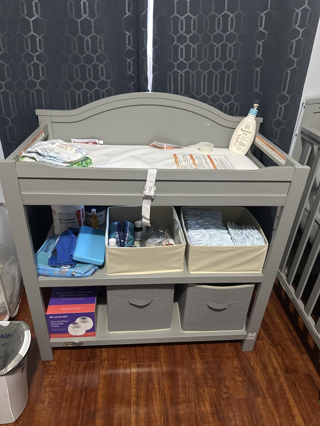 Graco Story Changing Table with Water-Resistant Pad, Driftwood | GREENGUARD Gold Certified Baby Changing Station with Safety Strap, 2 Open Shelves, Nursery Changing Table customer photo 1