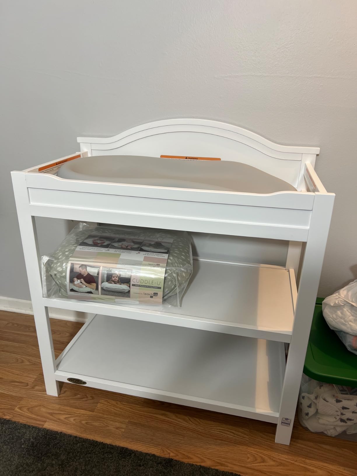 Graco Story Changing Table with Water-Resistant Pad, Driftwood | GREENGUARD Gold Certified Baby Changing Station with Safety Strap, 2 Open Shelves, Nursery Changing Table customer photo 2