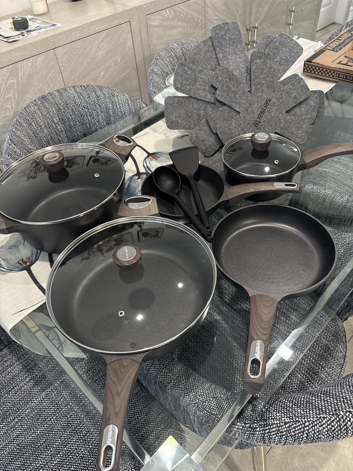 SENSARTE Pots and Pans Set Non stick, Non toxic Healthy Induction Cookware Sets, 14 Pcs Non Stick Kitchen Cooking Set with Frying Pans Set & Saucepan, PFOA PFOS APEO Free, Black customer photo 1