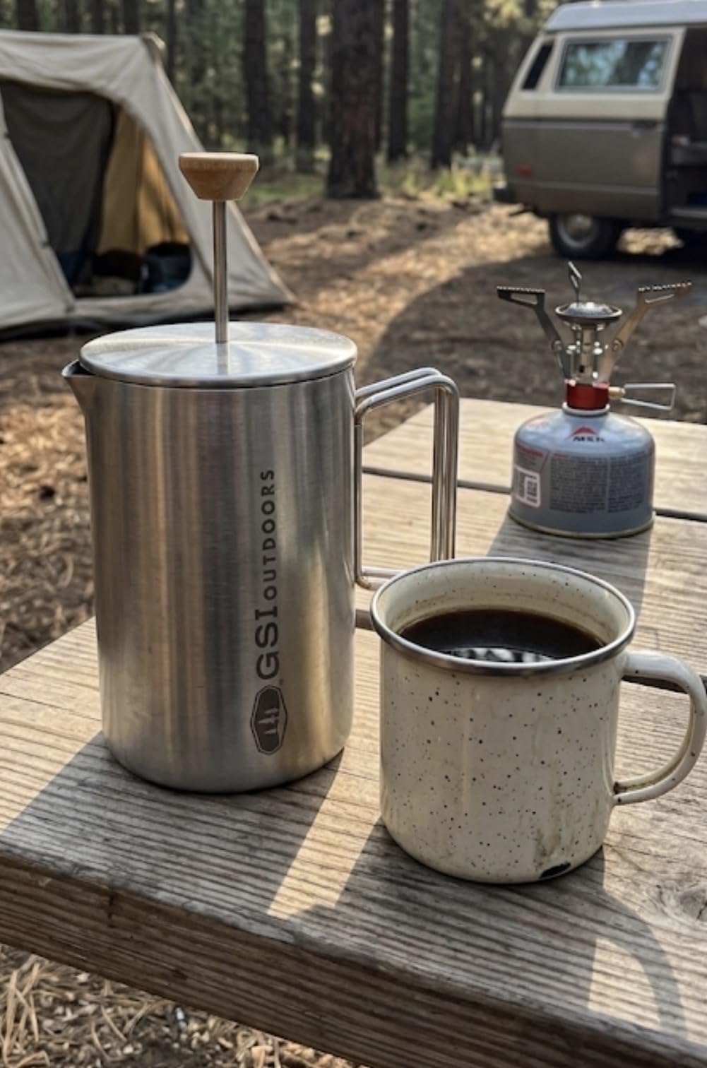 GSI Outdoors Glacier Stovetop Javapress, Stainless Steel French Press Coffee Maker for Camping (40 fl. oz.) customer photo 1