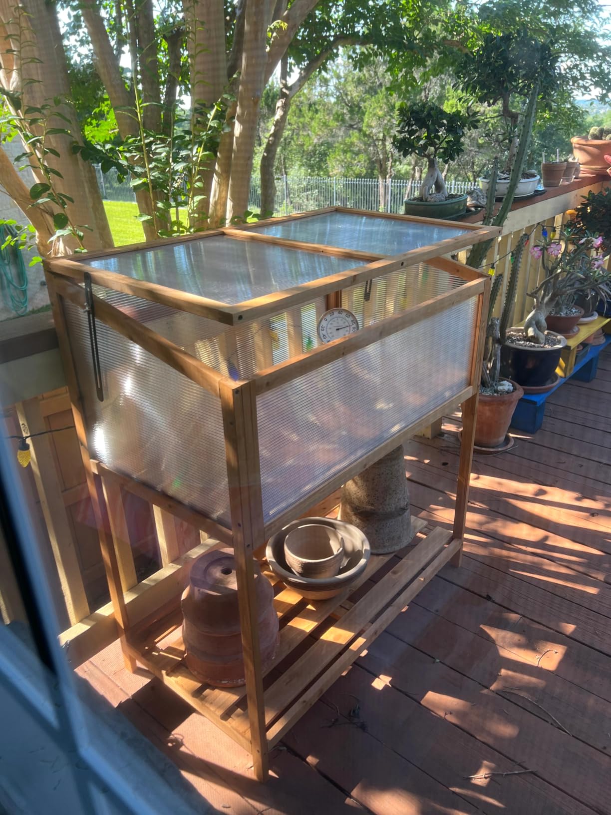 Giantex Wood Cold Frame Greenhouse, Raised Flower Planter Protection with Transparent Openable Roof and Slatted Shelf, Indoor Outdoor Hot House for Garden Balcony, 36x20x42 customer photo 1