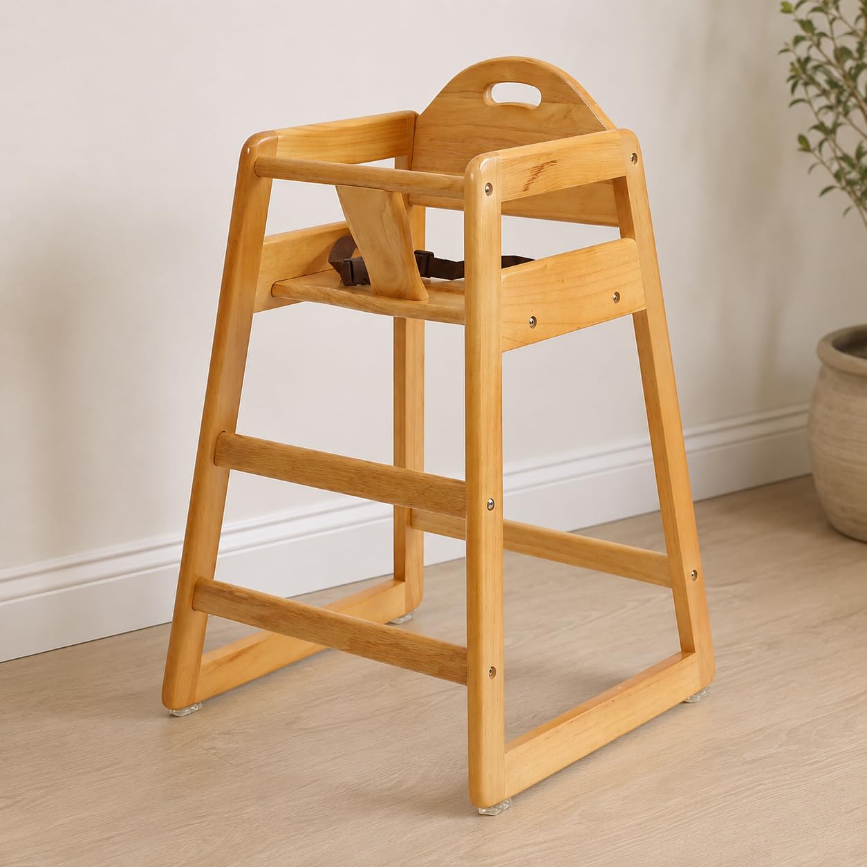 LA Baby Wooden High Chair - Restaurant Style Solid Wood Highchair for Babies and Toddlers - ASTM F404 Safety Certified - Stackable Design - Natural customer photo 1
