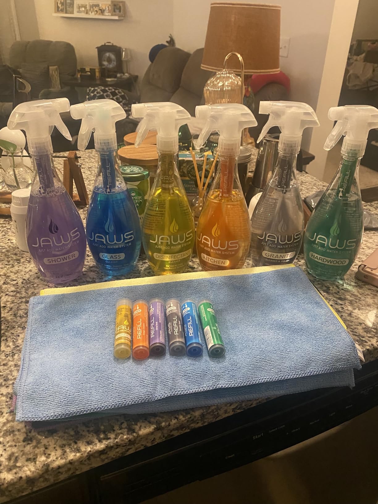 JAWS Cleaners Ultimate Cleaning Kit, Multi-Surface Kitchen, Glass, Shower, Granite, Hardwood Floor and Disinfectant, 2 Refill Pods of Each, Includes Microfiber Cloths customer photo 1