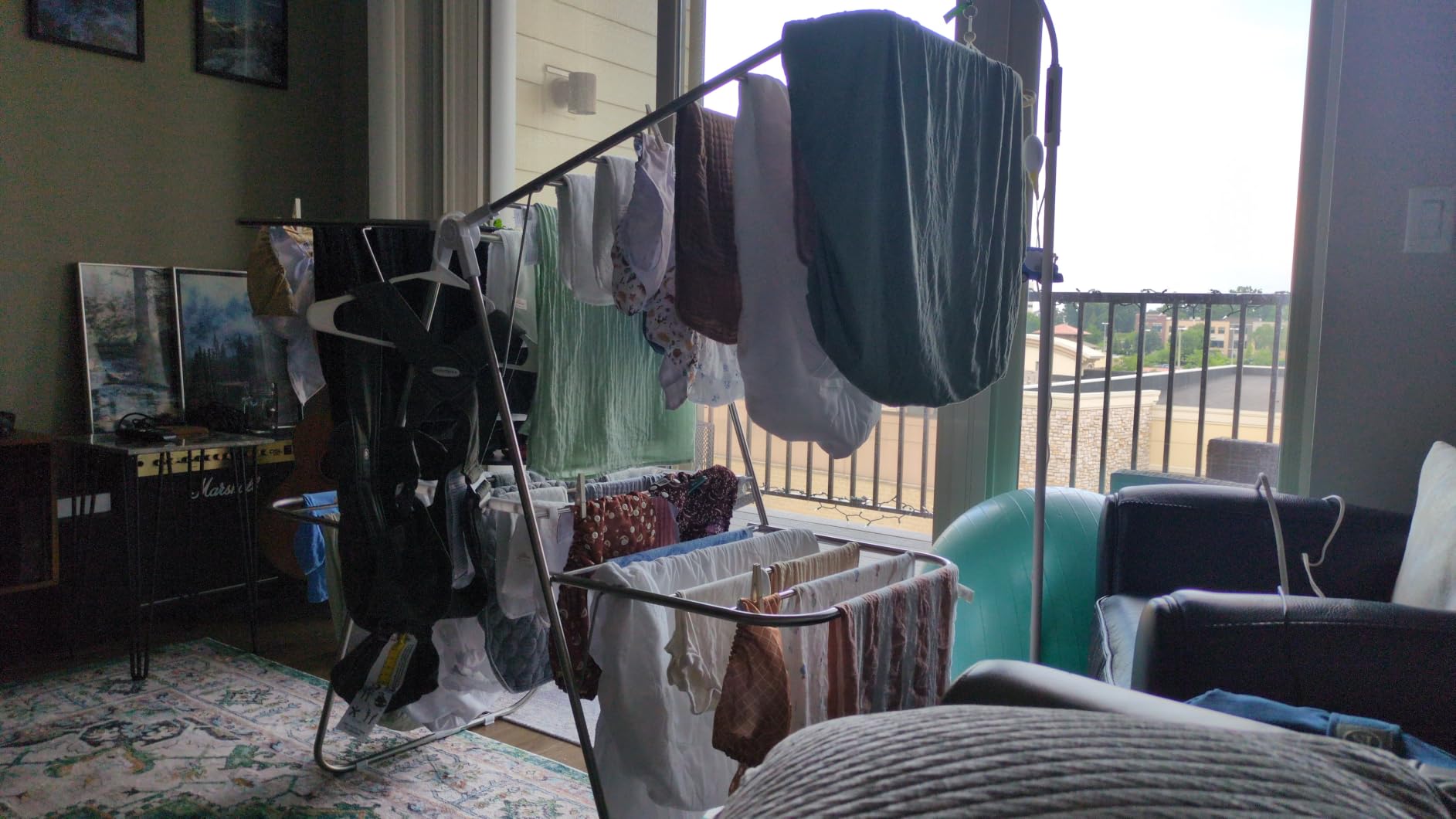 SONGMICS Clothes Drying Rack, Foldable 2-Level Laundry Drying Rack, Free-Standing Laundry Airer, with Height-Adjustable Wings, 33 Drying Rails, Sock Clips, Silver and Blue ULLR53BUV1 customer photo 1