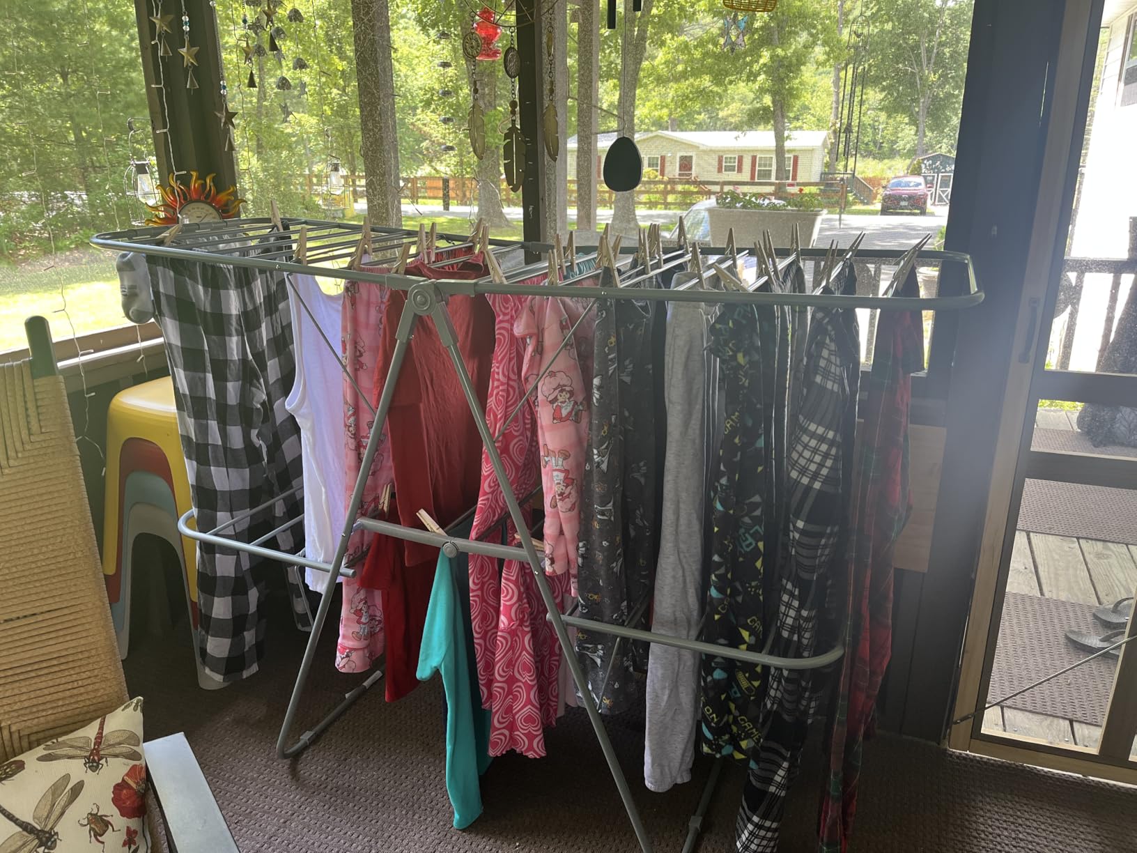 SONGMICS Clothes Drying Rack, Foldable 2-Level Laundry Drying Rack, Free-Standing Laundry Airer, with Height-Adjustable Wings, 33 Drying Rails, Sock Clips, Silver and Blue ULLR53BUV1 customer photo 2