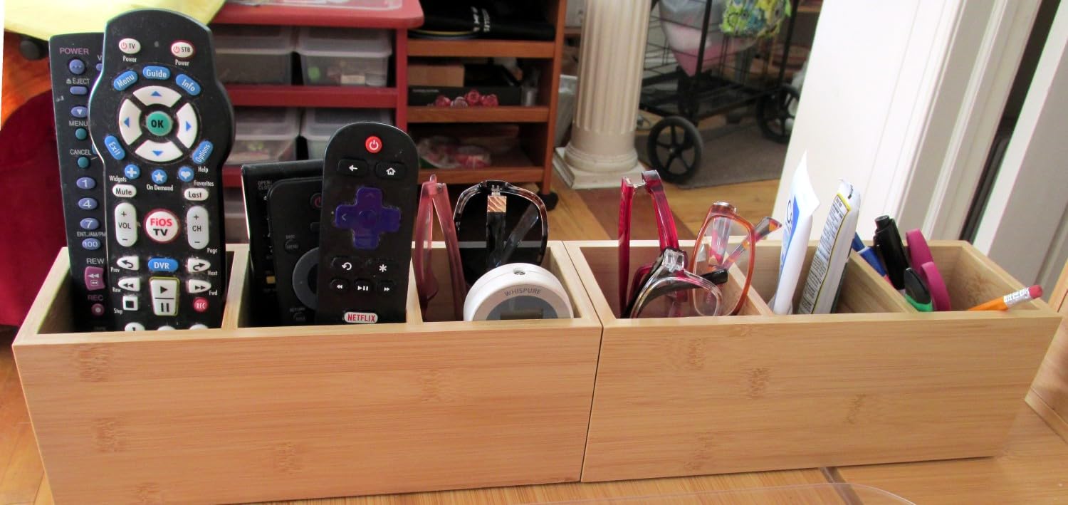 Bamboo Wood Pens Pencils Holder Cup for Desk Remote Control Holder, Caddy,Organizer,Desktop Storage with 3 Compartments,Makeup Brush Holder,Silverware Caddy for Party,Office Supplies (3 Grid) customer photo 1