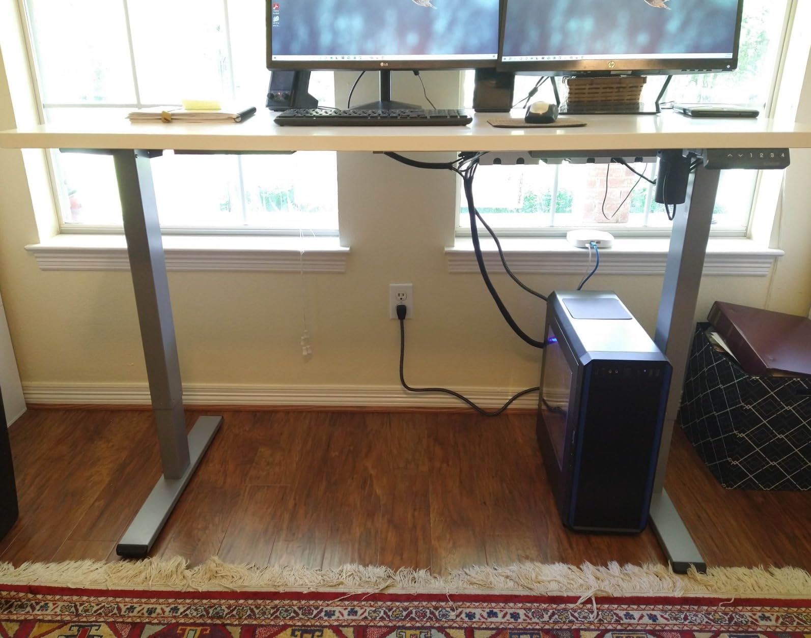 FLEXISPOT EN2 Whole-Piece Bamboo Standing Desk with Clamp Power Strip, 55 x 28 Electric Stand Up Height Adjustable Desk with Cable Management (Black Frame + 55