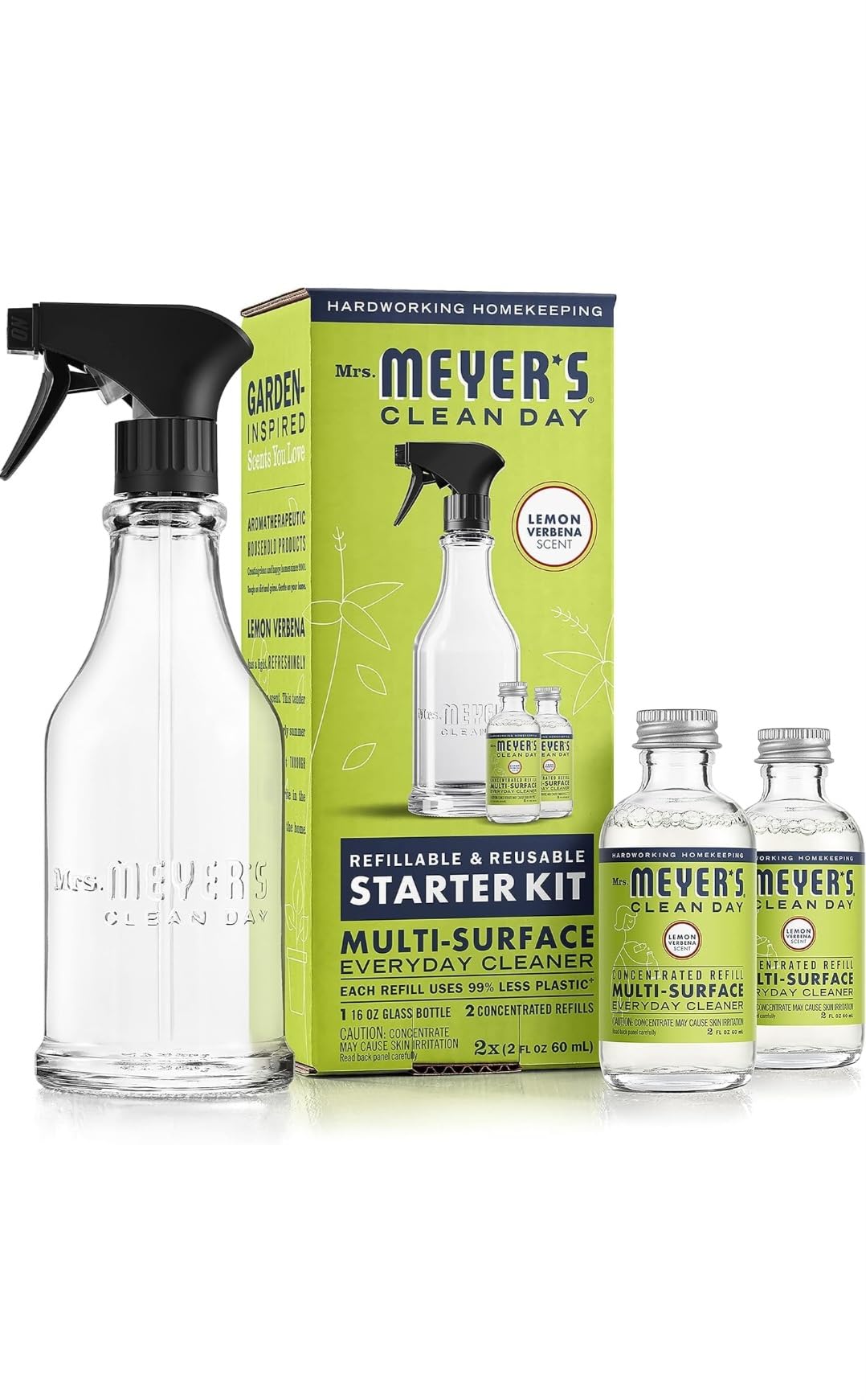 MRS. MEYER'S CLEAN DAY Cleaner Dispenser + Concentrate Kit, Lemon Verbena | Starter Kit, Multi-Surface, 1 Glass Dispenser (16 fl oz) and 2 Concentrated Refills (2 fl oz each), Makes 32 fl oz Total customer photo 1